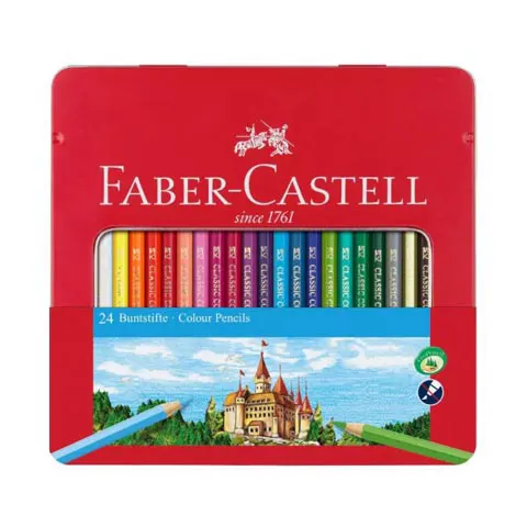 Faber-Castell輝柏24色水彩色鉛筆-紅色鐵盒