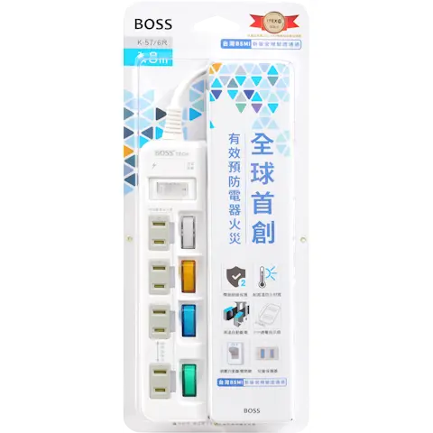 BOSS 5開4插2P高溫斷電延長線-1.8米